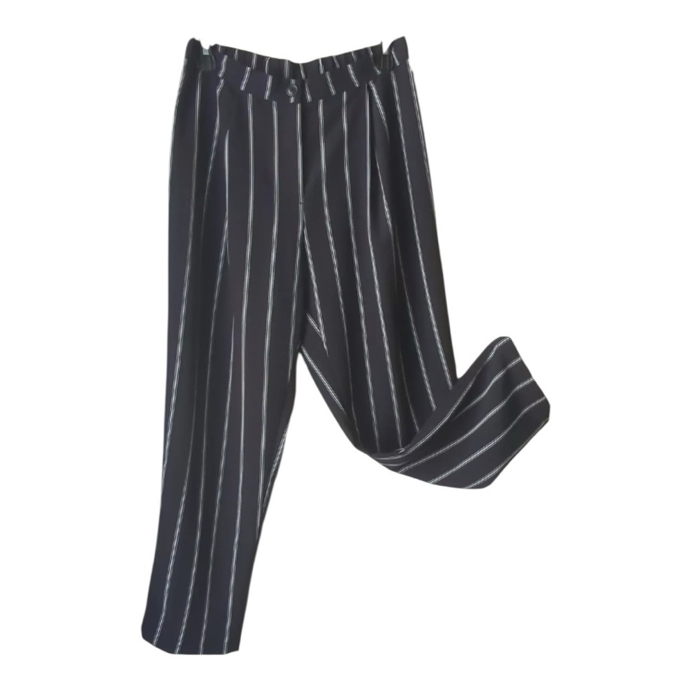 DIVIDED H & M Black White Striped Cuffed Pants Pockets High Waist Size XS